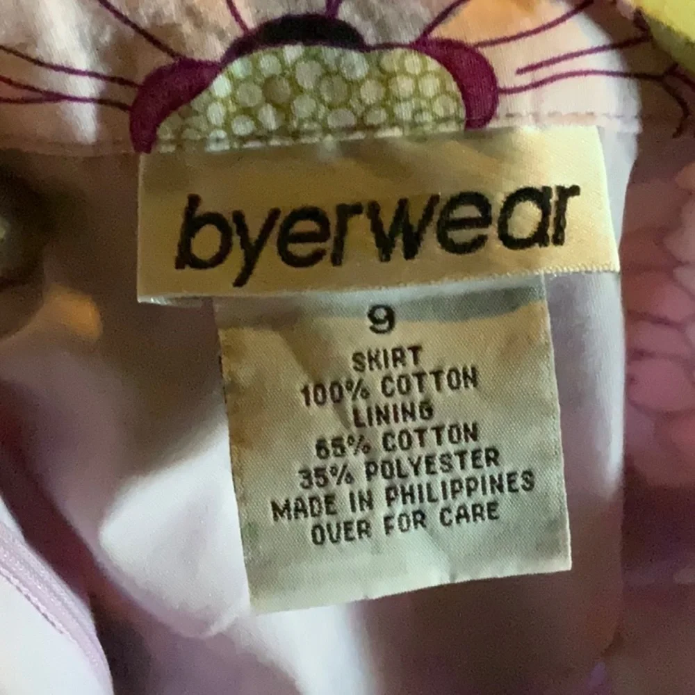 Vintage 90s Byerwear skirt skater abstract floral pink A line knee 8 cotton - Picture 5 of 6